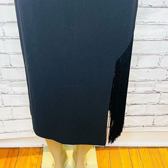 Dress The Population Womens Black Fringe Rory Midi Sheath Dress Size XL NWOT - Picture 6 of 11